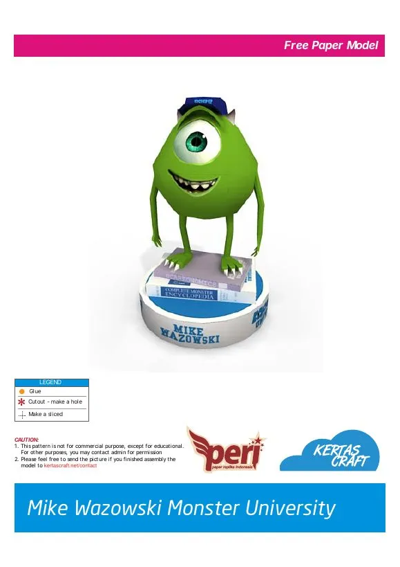 Mike Wazowski Paper Figure pattern, sheet 1